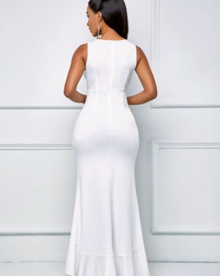 High Slit Ladder Cutout Flounce Dress