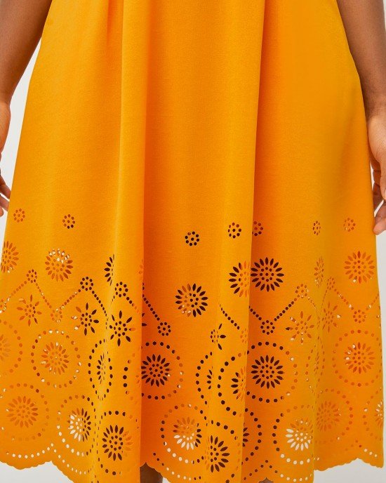 Floral Design Double Side Pockets Orange V Neck Dress