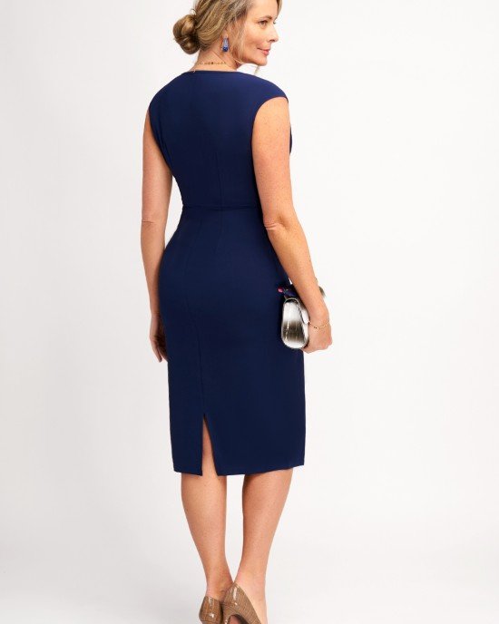 Cap Sleeve V Neck Navy Blue Dress