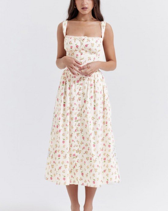 ROSE PRINT MIDI SUNDRESS