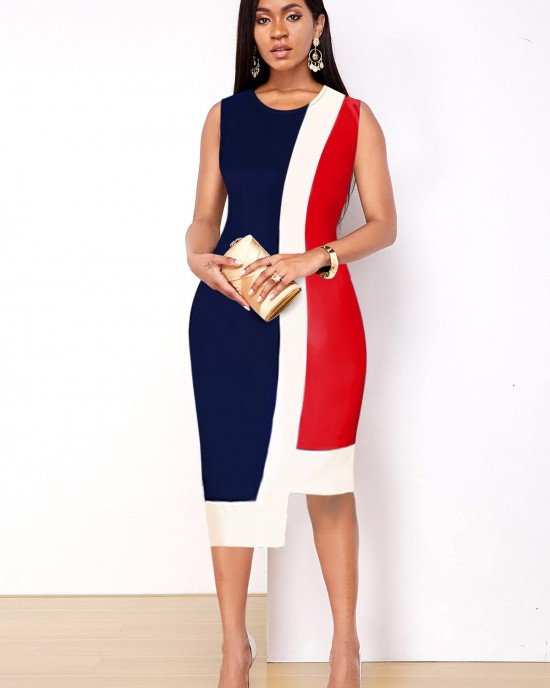 Contrast Asymmetric Hem Sleeveless Dress