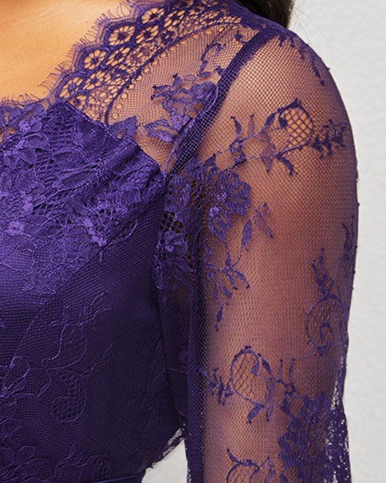 3/4 Sleeve Purple Multiway Lace Patchwork Dress