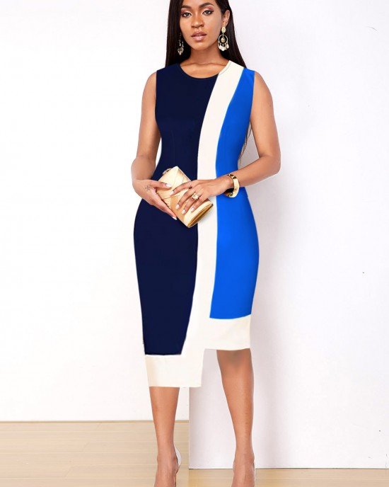 Contrast Asymmetric Hem Sleeveless Dress