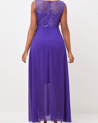 Chiffon Cutout Lace Patchwork Lavender Dress