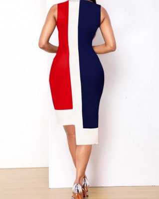 Sleeveless Asymmetric Hem Contrast Dress