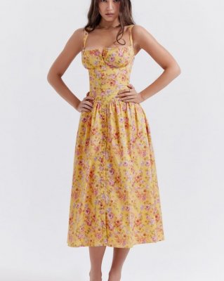 BUTTER PRINT MIDI SUNDRESS