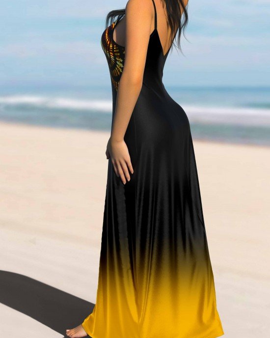 Tribal Print Ombre Strappy Maxi Dress