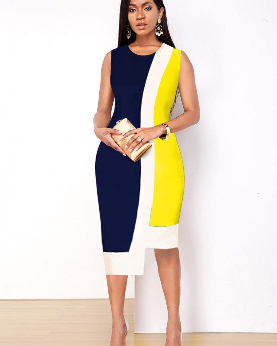 Sleeveless Asymmetric Hem Contrast Dress