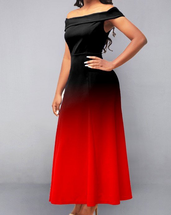 Ombre Off Shoulder Red Maxi Dress