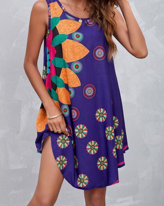 Floral Print Spaghetti Strap Purple Dress