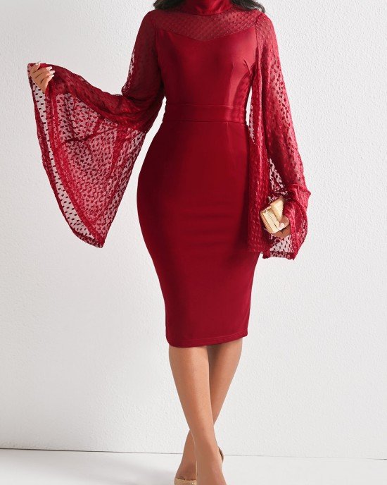 Wine Red Long Sleeve Sheath Dress