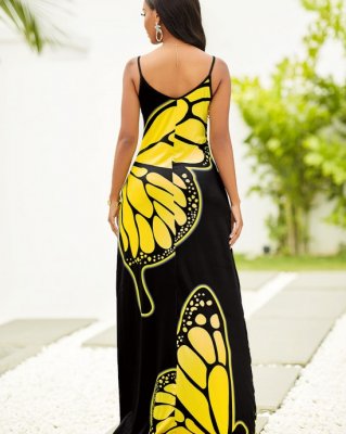 Butterfly Print Spaghetti Strap Maxi Dress