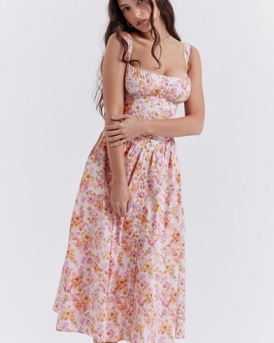 PINK PRINT MIDI SUNDRESS