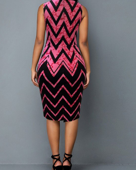 Rose Pink Geometric Print Double Straps Dress