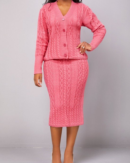 Long Sleeve Peach Red Top and Bodycon Skirt