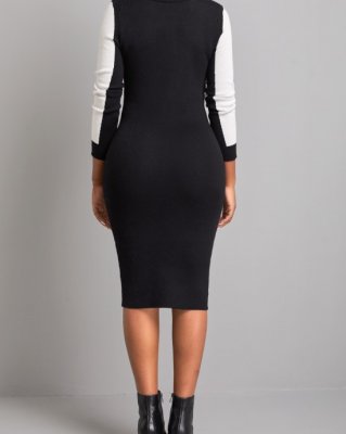 Black High Neck Long Sleeve Zipper Sweater Dress