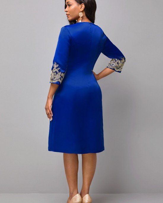 3/4 Sleeve Lace Patchwork Round Neck Dress