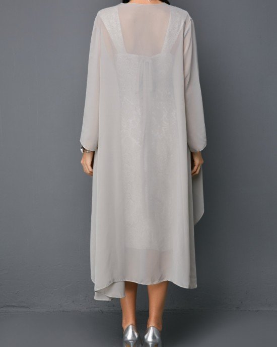 Open Front Cardigan and Tie Back Sleeveless Sheath Dress