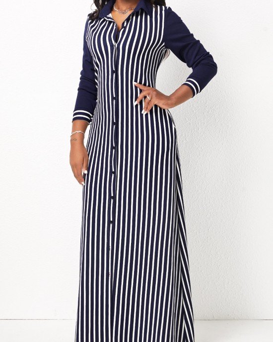 Striped Pocket H Shape Maxi Dress