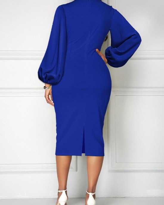 Solid Bowknot Lantern Sleeve Sheath Dress