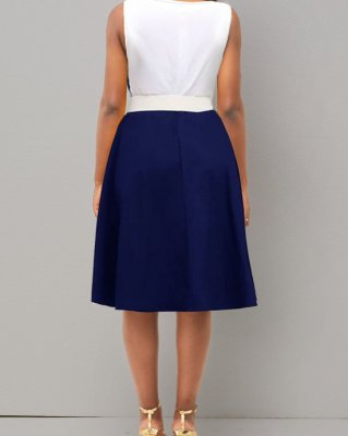 Color Block Bowknot Faux Two Piece High Waist Dress