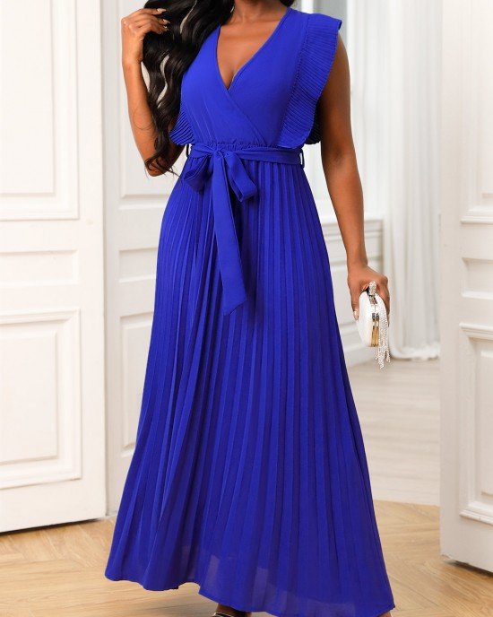 Royal Blue Ruffle Sleeve Belted Dress