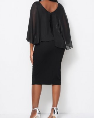 Cape Sleeve Black V Neck Dress