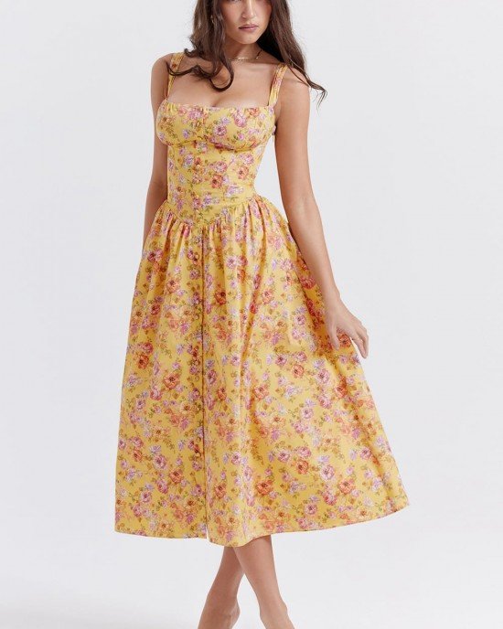 BUTTER PRINT MIDI SUNDRESS