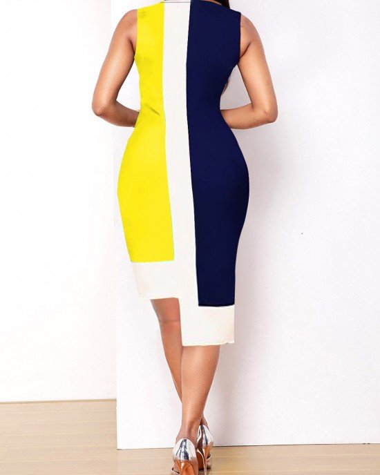 Sleeveless Asymmetric Hem Contrast Dress