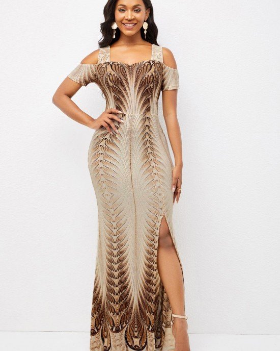 Foil Print Texture Knitted Side Slit Dress