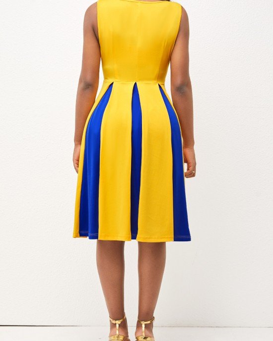 Round Neck Sleeveless Yellow Contrast Dress