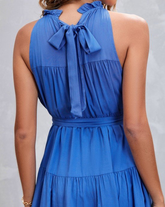 Royal Blue Tie Back Sleeveless Belted Dress