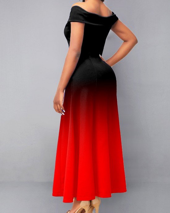 Ombre Off Shoulder Red Maxi Dress