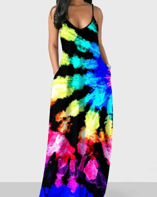 Multicolor Tie Dye Print Maxi Dress