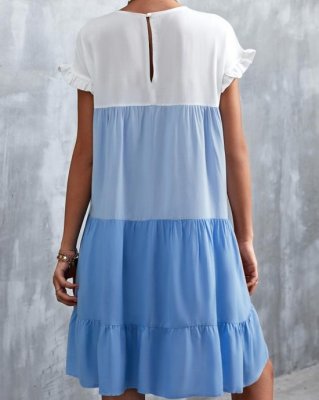 Contrast Short Sleeve Round Neck Dress