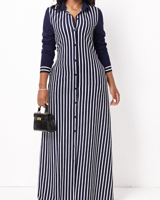 Striped Pocket H Shape Maxi Dress