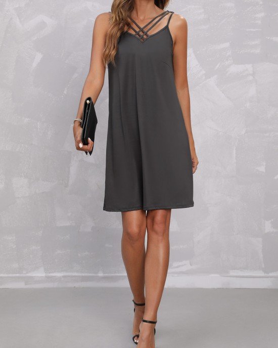 Multi Straps Dark Grey Mini Dress