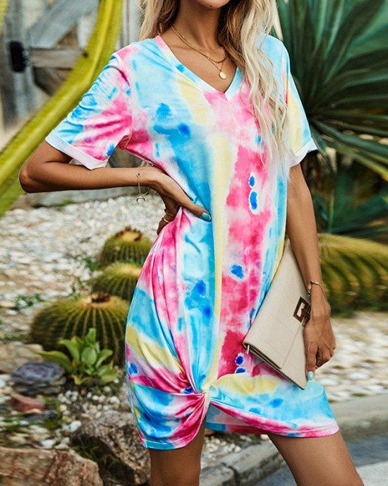 Tie Dye Print Twist Hem Dress