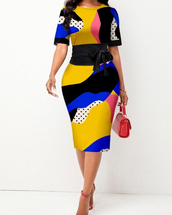 Tie Front Graffiti Print Multi Color Dress