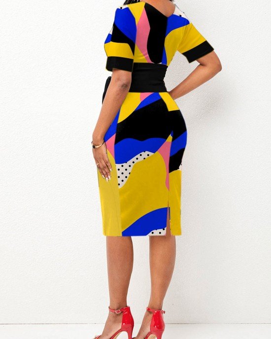 Tie Front Graffiti Print Multi Color Dress