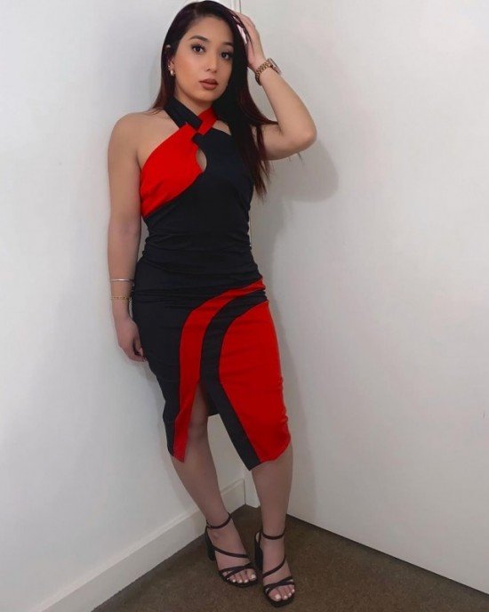 Side Slit Contrast Sleeveless Bodycon Dress