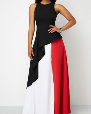 Round Neck Front Slit Sleeveless Maxi Dress