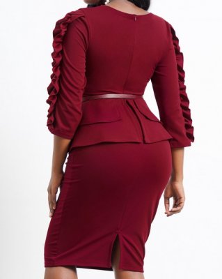 Red Stringy Selvedge Belted Wine Dress