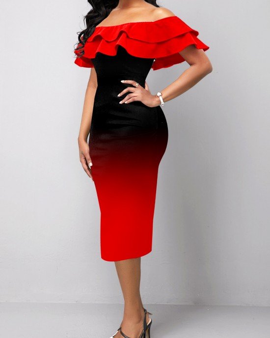 Ombre Red Off Shoulder Sheath Dress