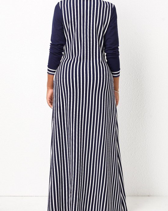 Striped Pocket H Shape Maxi Dress