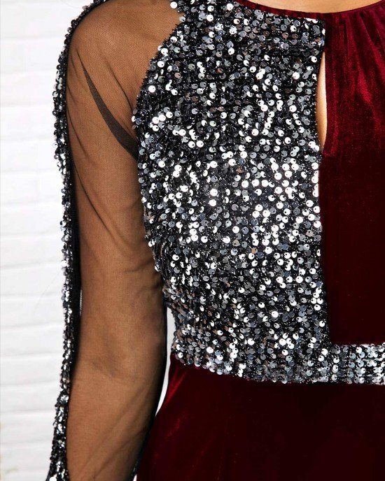 Sequin Embellished Back Slit Dress