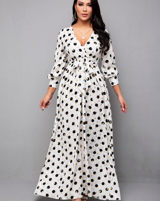 Hot Stamping Polka Dot Belted Dress