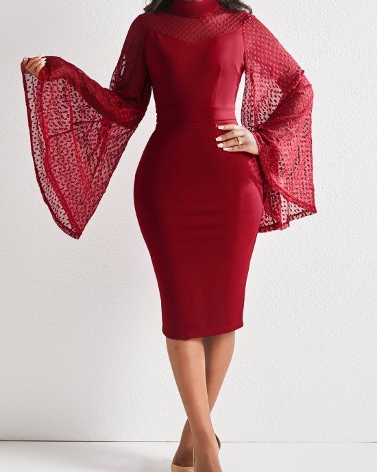 Wine Red Long Sleeve Sheath Dress