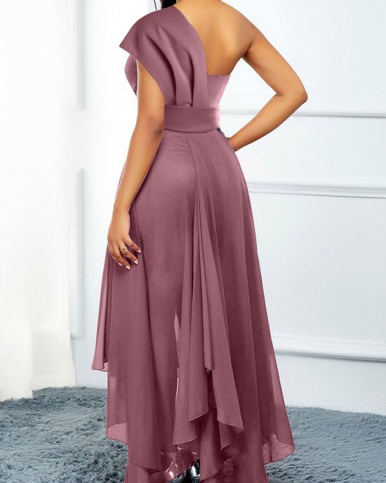 Asymmetric Hem Belted Dusty Pink High Low Dress