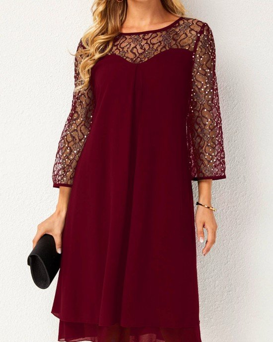 Lace Stitching Sequin Dress